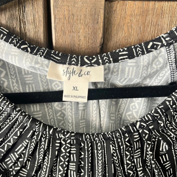 Style & Co Printed Pleated Scoop Neck Top Black and White Size XL - Picture 4 of 7